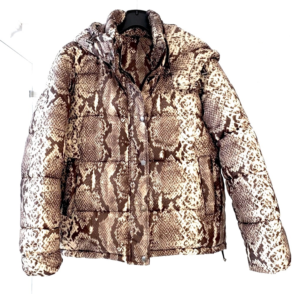 Aqua Python Snakeskin Print Puffer Jacket - image 2